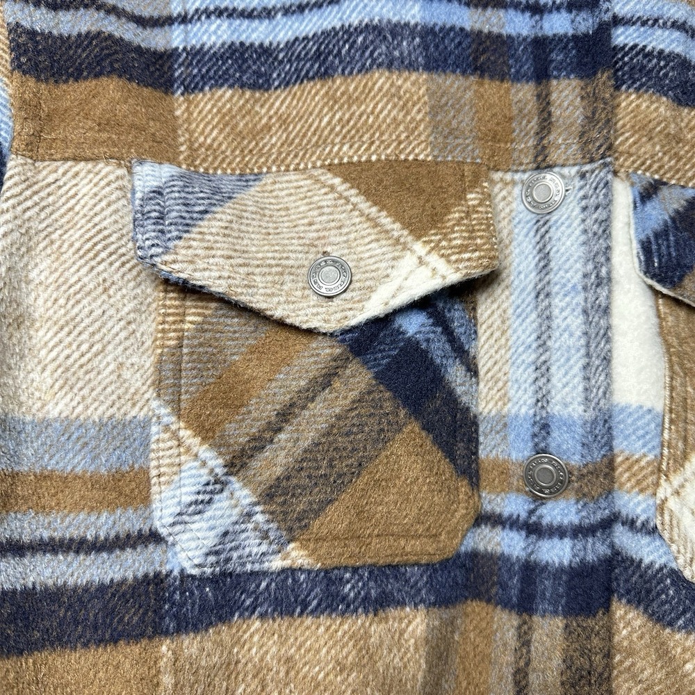 RSQ Plaid Wool Blend Shacket Jacket Medium Brown Blue Cream Oversized Workwear - Picture 7 of 14
